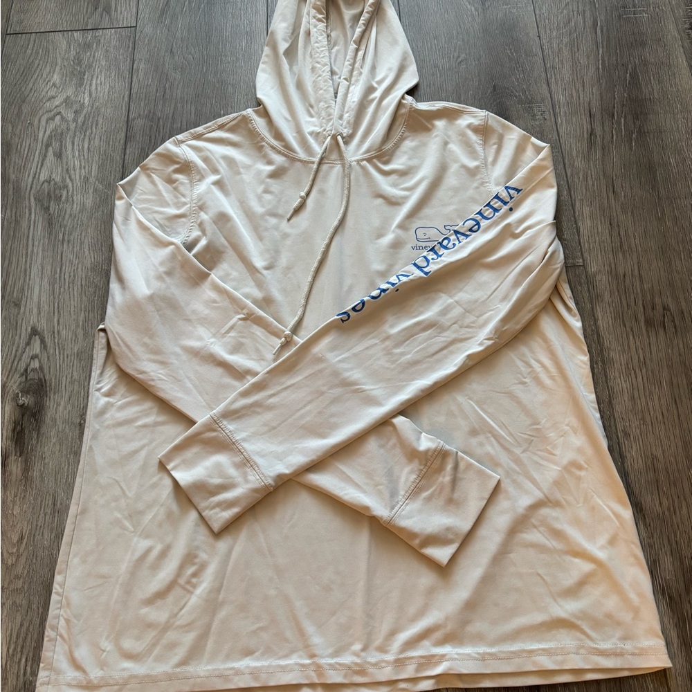 Men's Cream Performance Hooded Long Sleeve Shirt